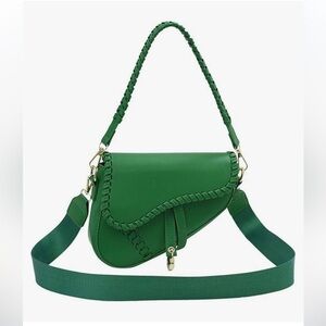 Kelly Green saddle bag with crossbody strap and gold hardware